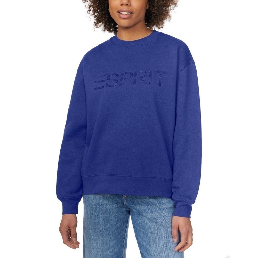 ESPRIT Sweatshirt Women Medium Blue Embroidered Logo Relaxed Fit NWT 80s Retro